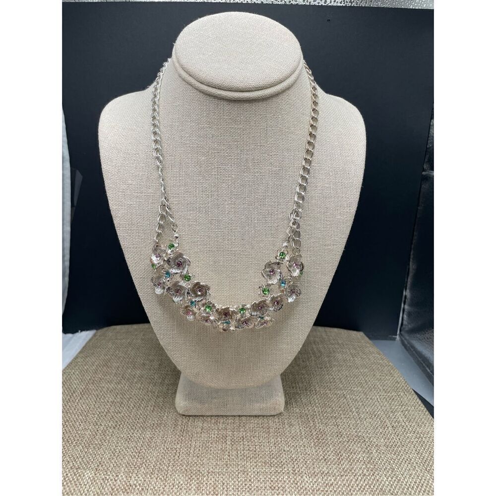 Retro Chunky Rainbow Glass diamanté choker necklace Floral Spring Summer